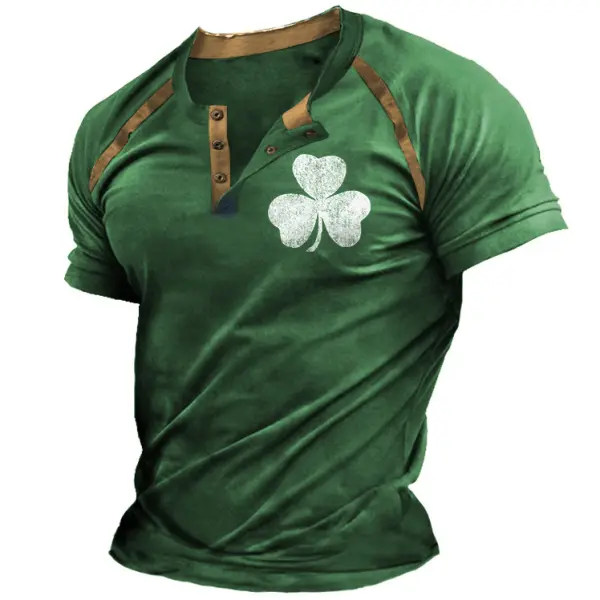 Men's T-Shirt Henley Shamrock St. Patrick's Day Lucky Color Block Summer Short Sleeve Daily Tops - Cotosen.com