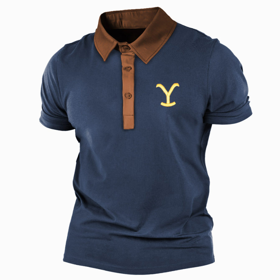 

Herren T-Shirt Polo Yellowstone Stickerei Farbblock Kurzarm Sommer Alltag Tops