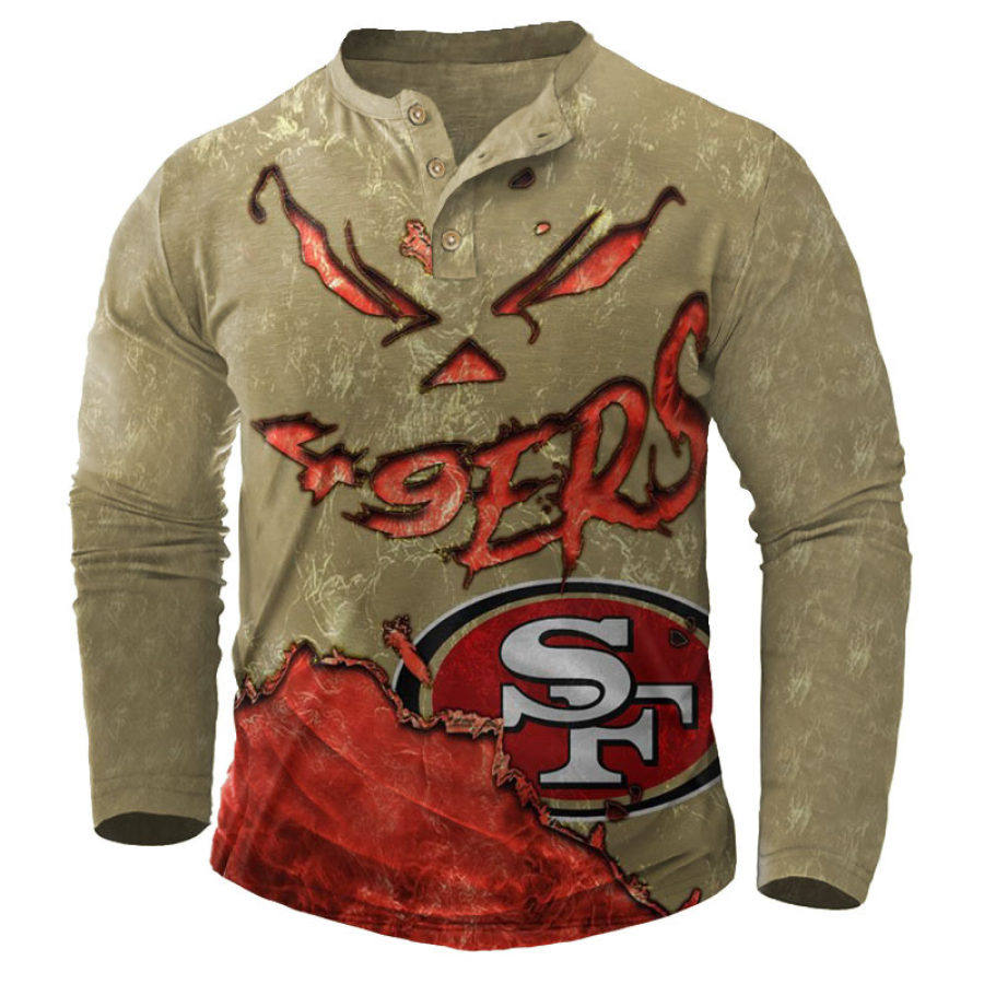 

T-shirt Pour Hommes Henley San Francisco 49ers NFL Imprimé Extérieur à Manches Longues Hauts