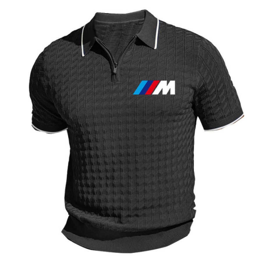 

Herren Racing Knit Poloshirts Kurzarm Poloshirt Mit Viertelreißverschluss Waffelmuster Business Casual Daily T-Shirt