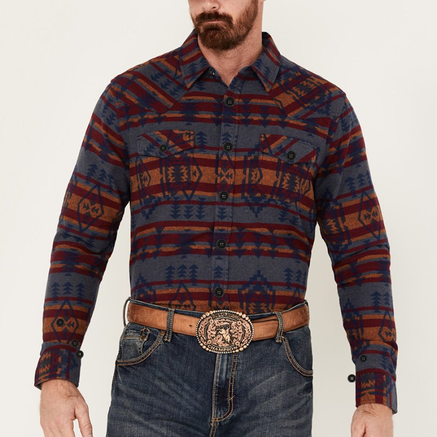 

Мужская рубашка в стиле вестерн Fire Water с юго-западным принтом и длинными рукавами с жемчужными кнопками Tall Sheplers