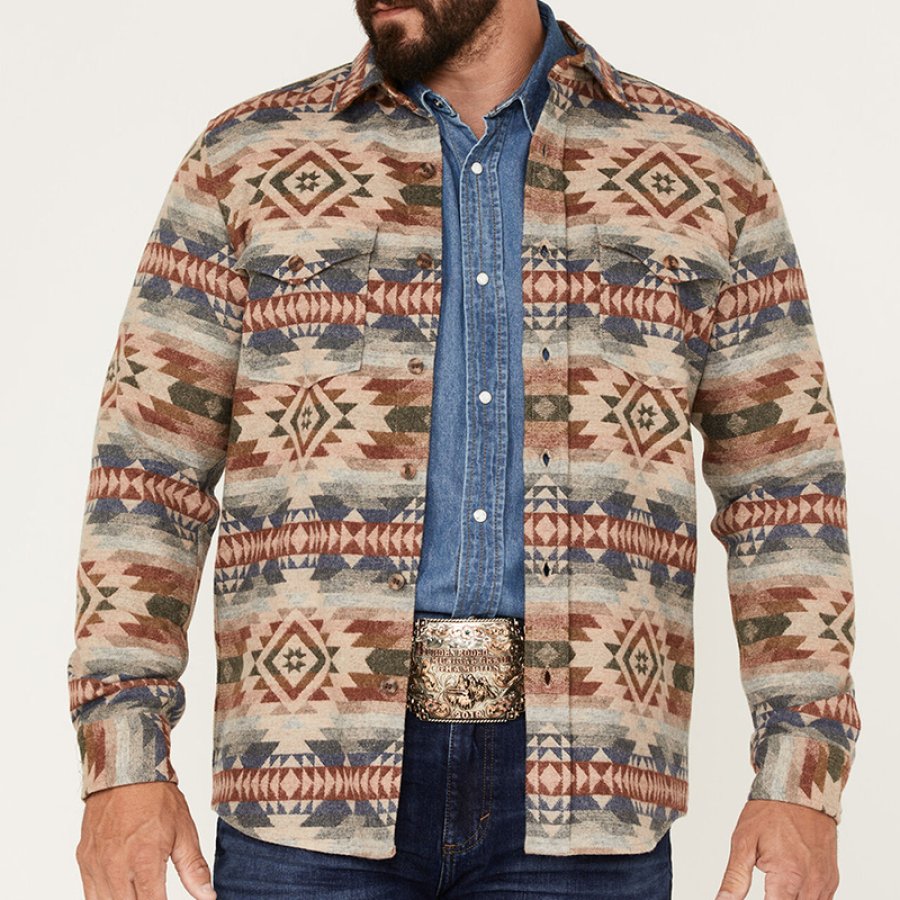 

Camisa Vaquera Con Botones Y Estampado Integral De Pino Para Hombre Sheplers
