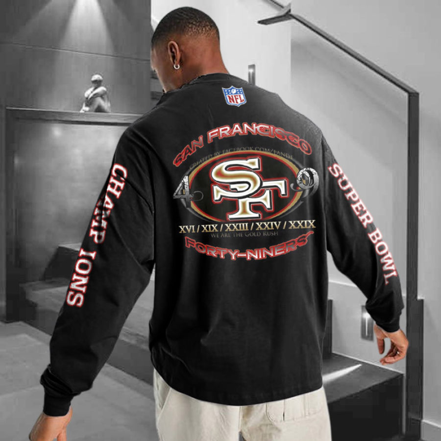 

Übergroßes Bedrucktes NFL Super Bowl-Langarm-T-Shirt Für Herren Der San Francisco 49ers