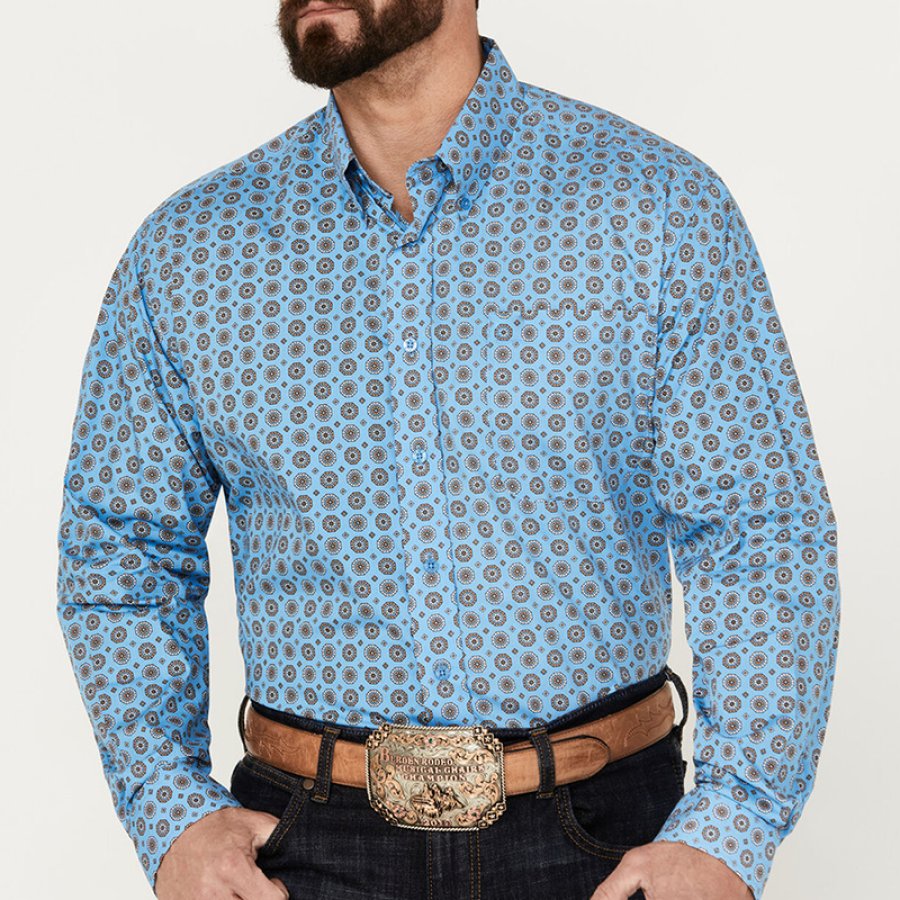 

Chemise Western Boutonnée à Manches Longues Imprimée Pour Hommes Sheplers