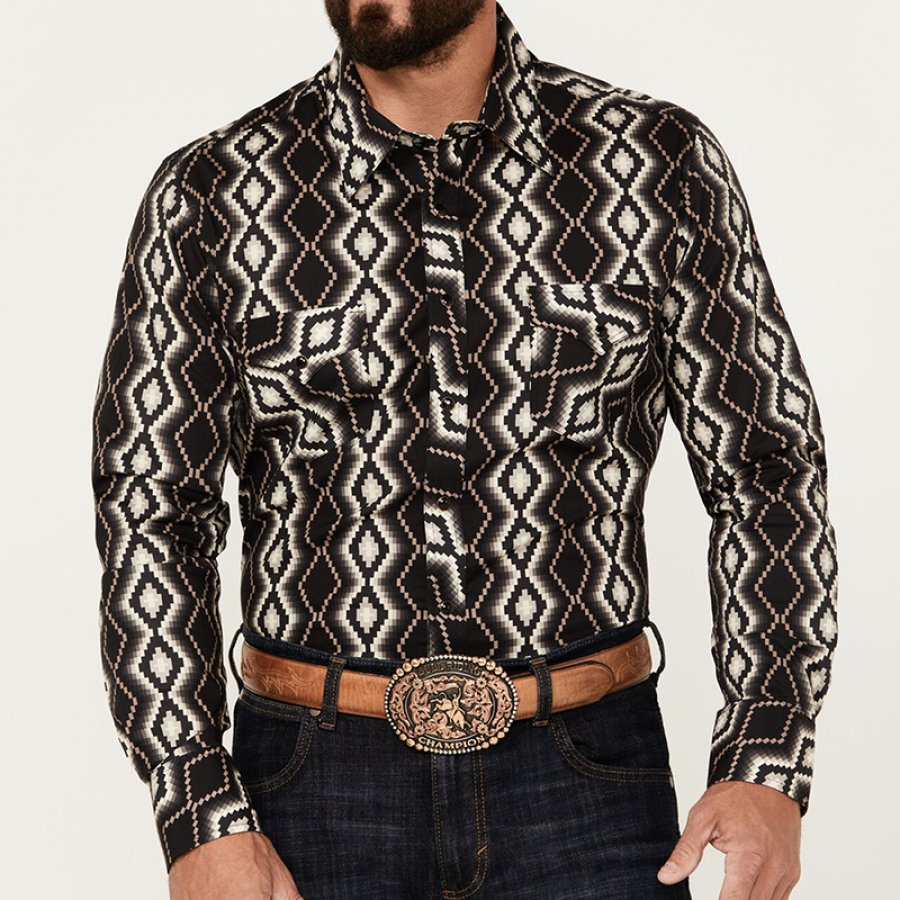 

Chemise Western Extensible à Manches Longues Avec Imprimé Sud-ouest Pour Hommes Sheplers