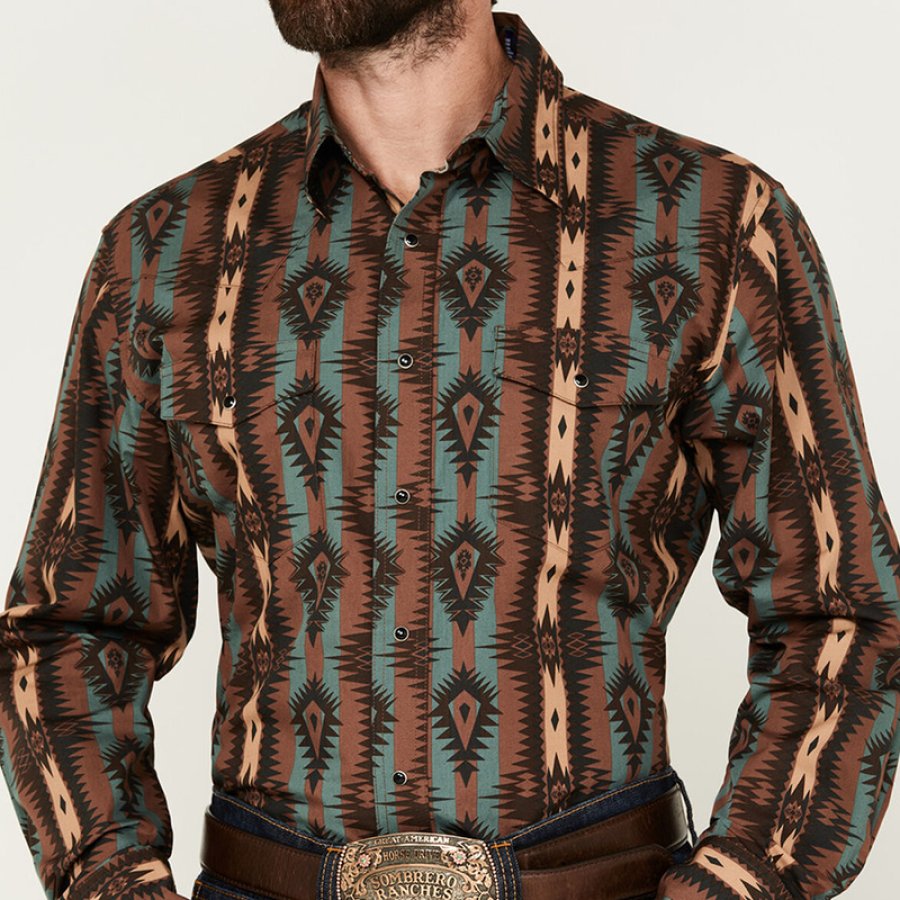 

Wrangler Camisa Occidental De Manga Larga Con Estampado Del Suroeste Para Hombre Sheplers