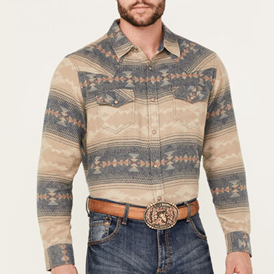 

Sheplers Herren-Westernhemd Mit Arrow Bear Southwestern-Print Langärmelig Und Druckknopfverschluss