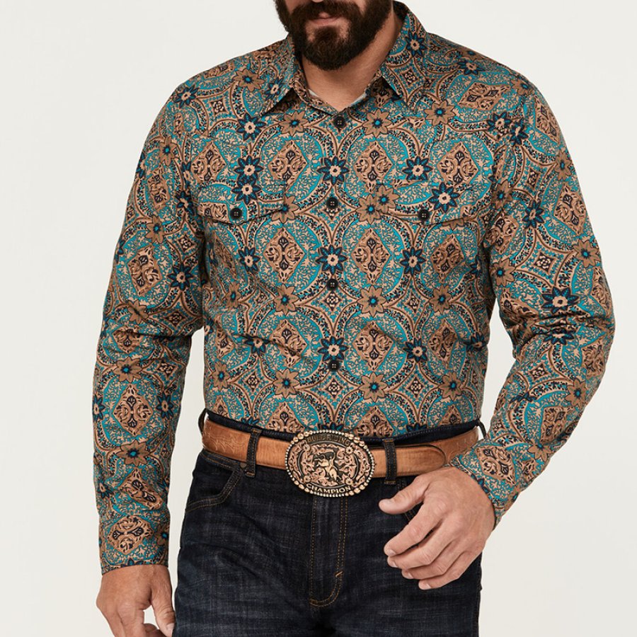 

Camisa Vaquera De Manga Larga Con Estampado De Medallón Vagabond Para Hombre Sheplers