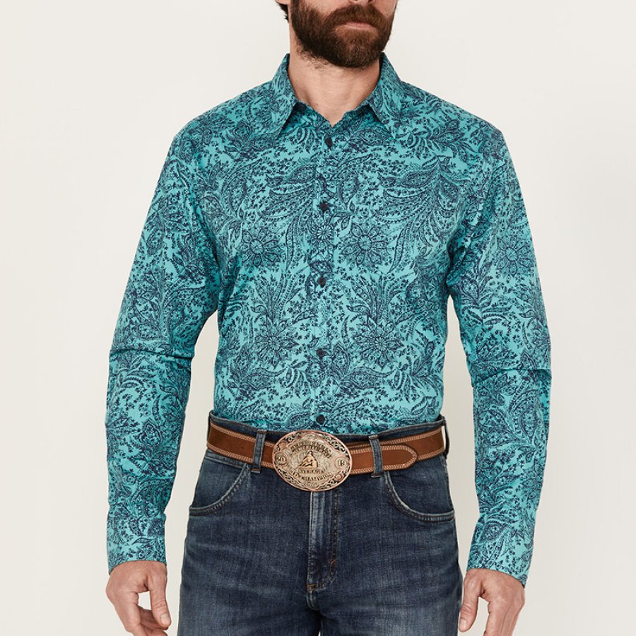

Мужская рубашка в стиле вестерн на пуговицах с длинным рукавом и струящимся принтом пейсли Sheplers