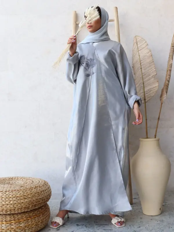 Stylish Solid Shimmer Mixed Linen Robe - Ootdmw.com 