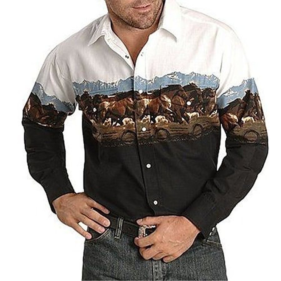 

Chemise Vintage Imprimée à Motif De Cheval De Prairie De Cowboy De L'ouest Américain