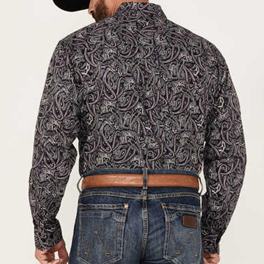 

Chemise Western Boutonnée à Manches Longues Et Imprimé Cachemire Pour Hommes Sheplers