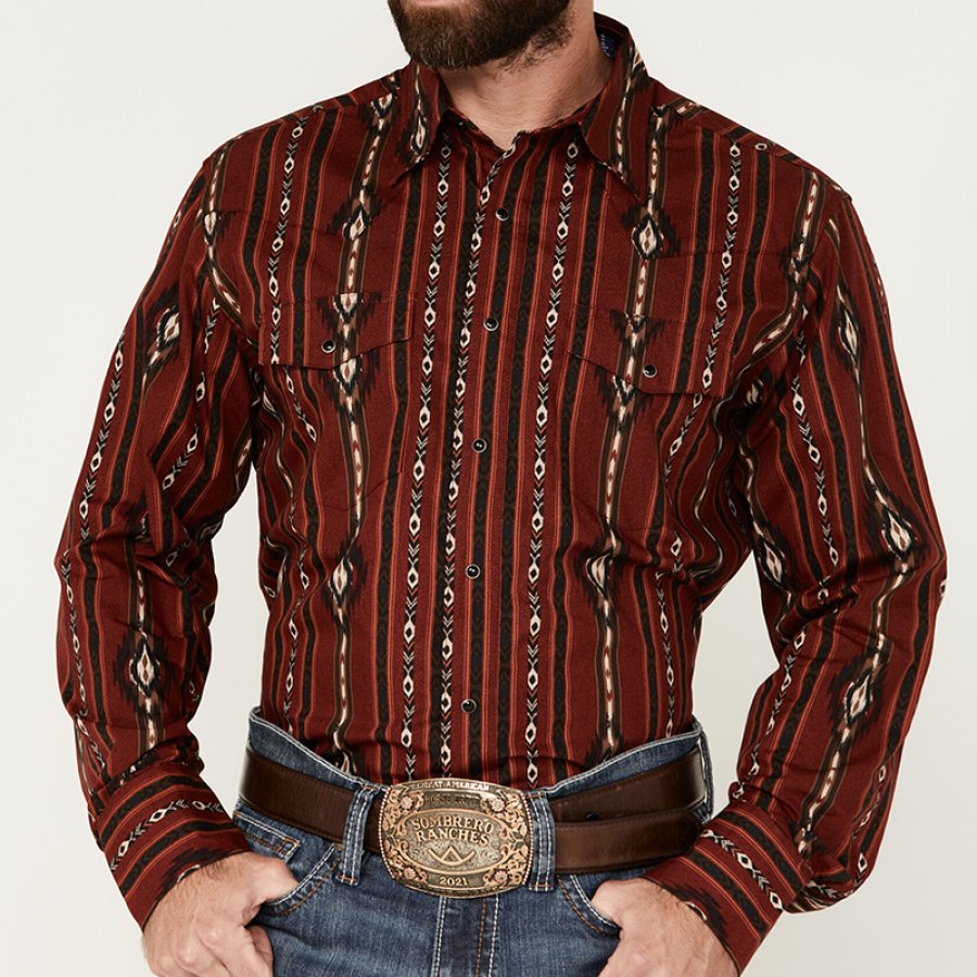 

Мужская рубашка в стиле вестерн с длинным рукавом и юго-западным принтом на кнопках Sheplers