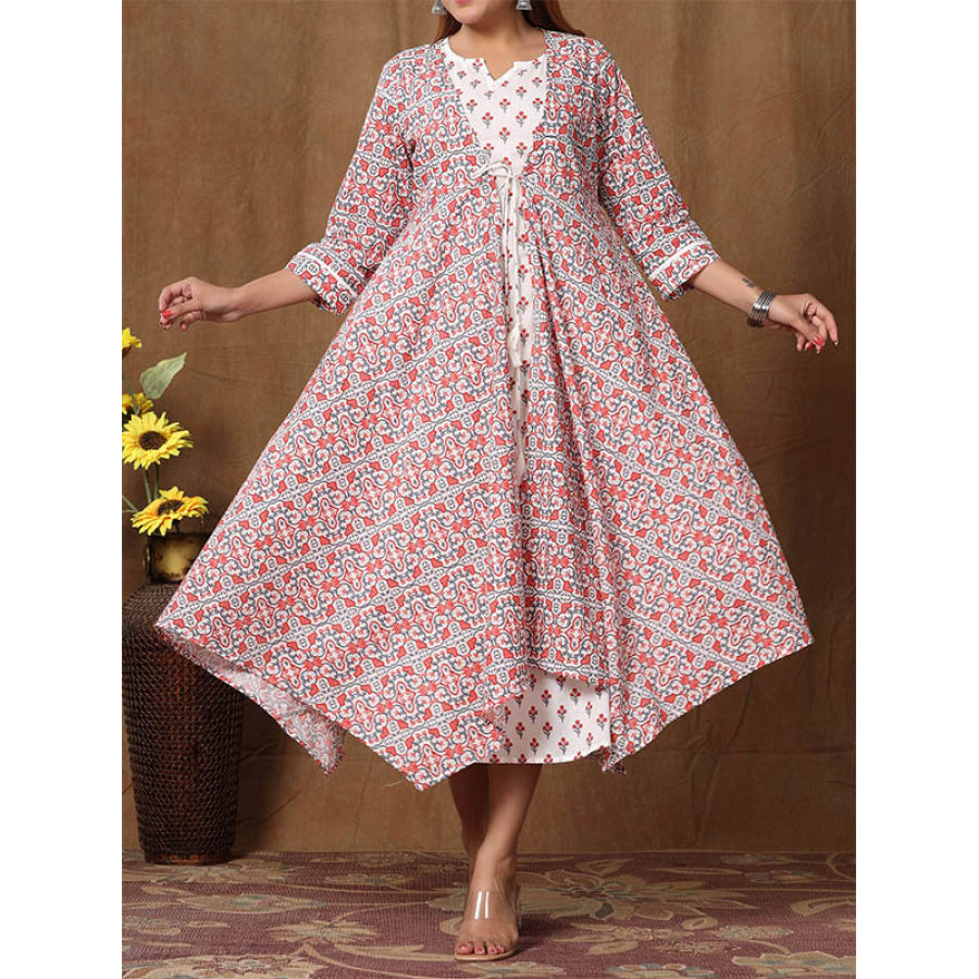 

Lockeres Kleid Mit Floralem Kurta-Print Für Damen