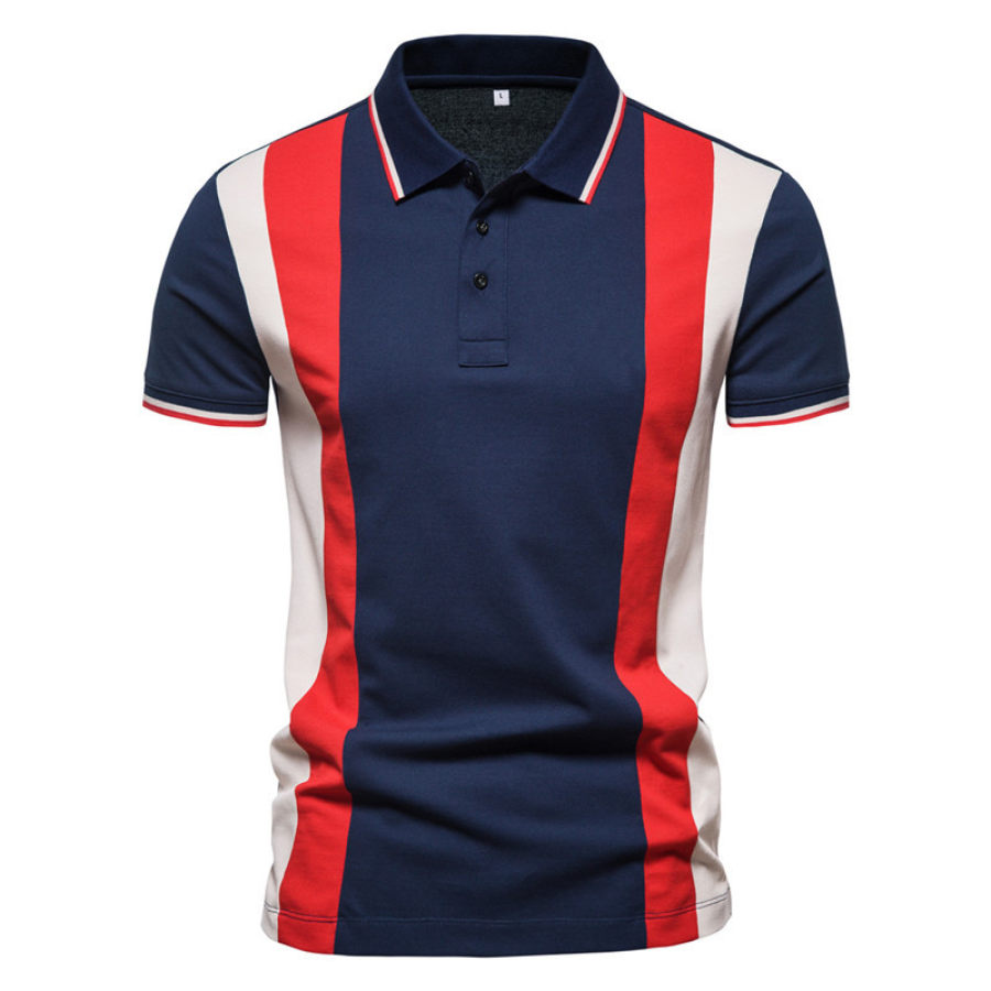 

Kurzarm-Poloshirt Für Herren Modisch Bunt Gestreift Patchwork-Revers T-Shirt