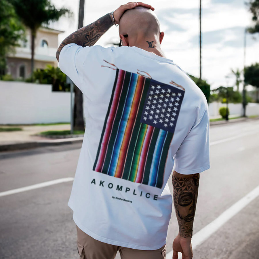

Lässiges übergroßes Kurzarm-T-Shirt Mit Regenbogen- Und Amerikanischer Flagge Für Herren