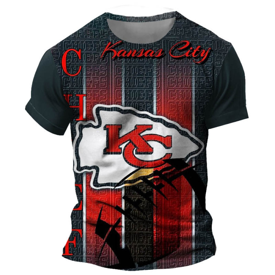 

T-shirt Décontracté à Manches Courtes Et Col Rond Pour Hommes Des Kansas City Chiefs NFL Imprimé En Plein Air