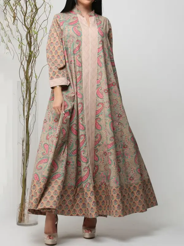 Fashionable Cashew Flower Robe Dress - Machoup.com 