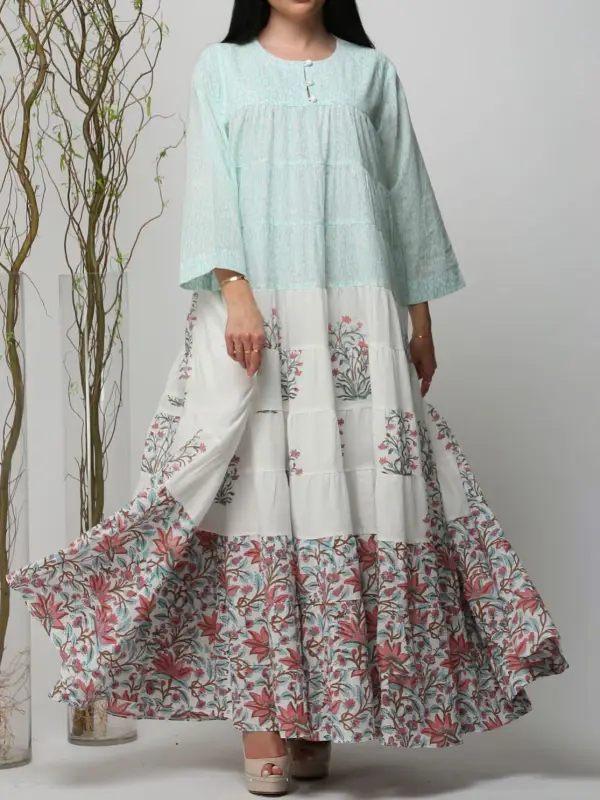 Floral Print Stylish Robe Dress - Cominbuy.com 