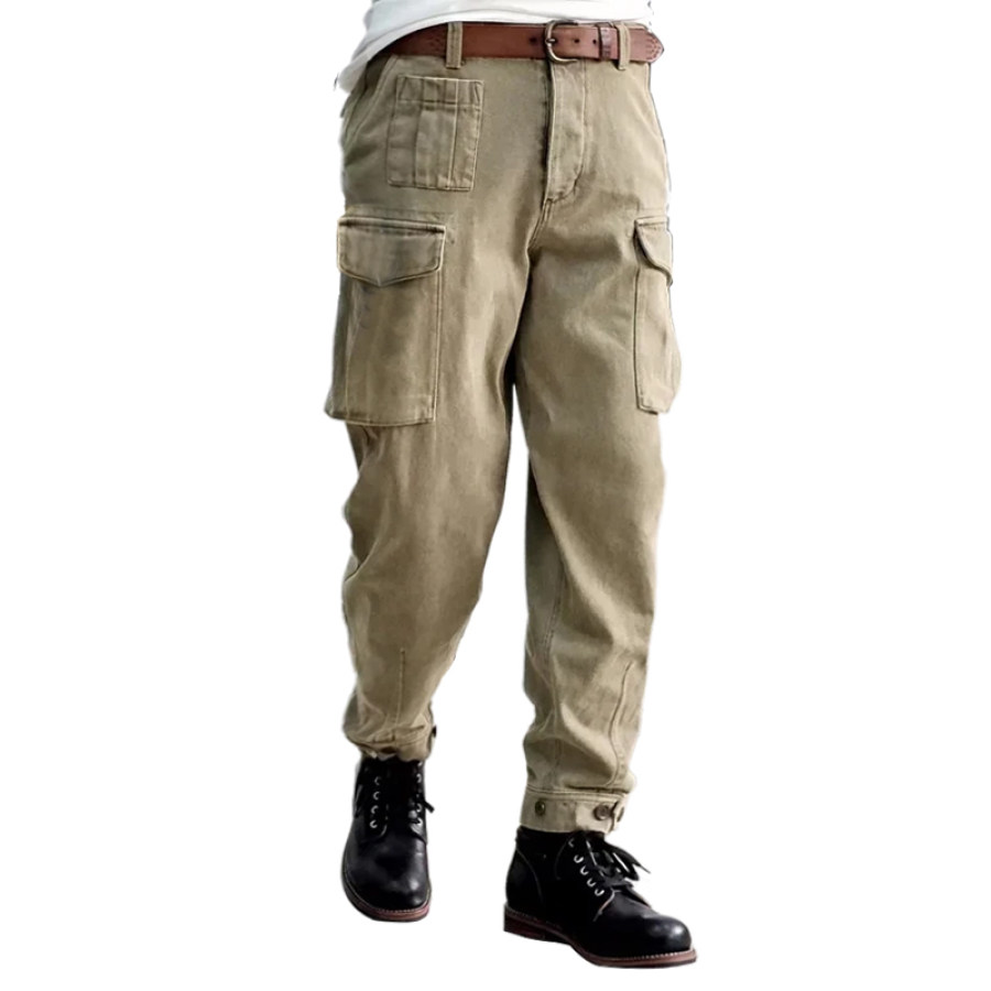 

Herren-Cargohose Im Retro-Stil Einfarbig Gewaschene Baumwolle Distressed-Taschen