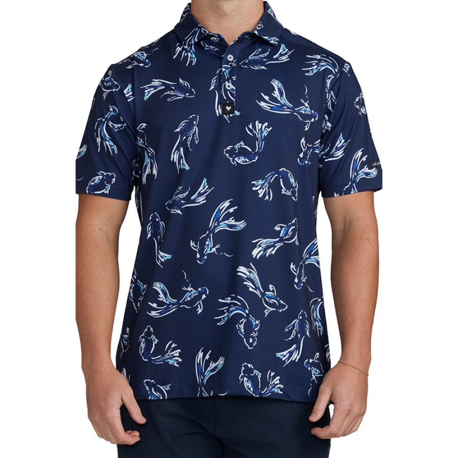 

Polo Estampado Con Estampado De Peces Dorados Para Hombre