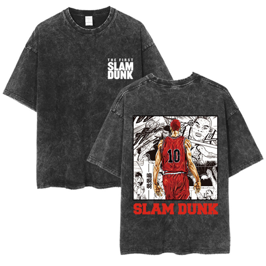 

T-shirt Ample Imprimé Slam Dunk En Coton Lavé En Détresse Pour Hommes