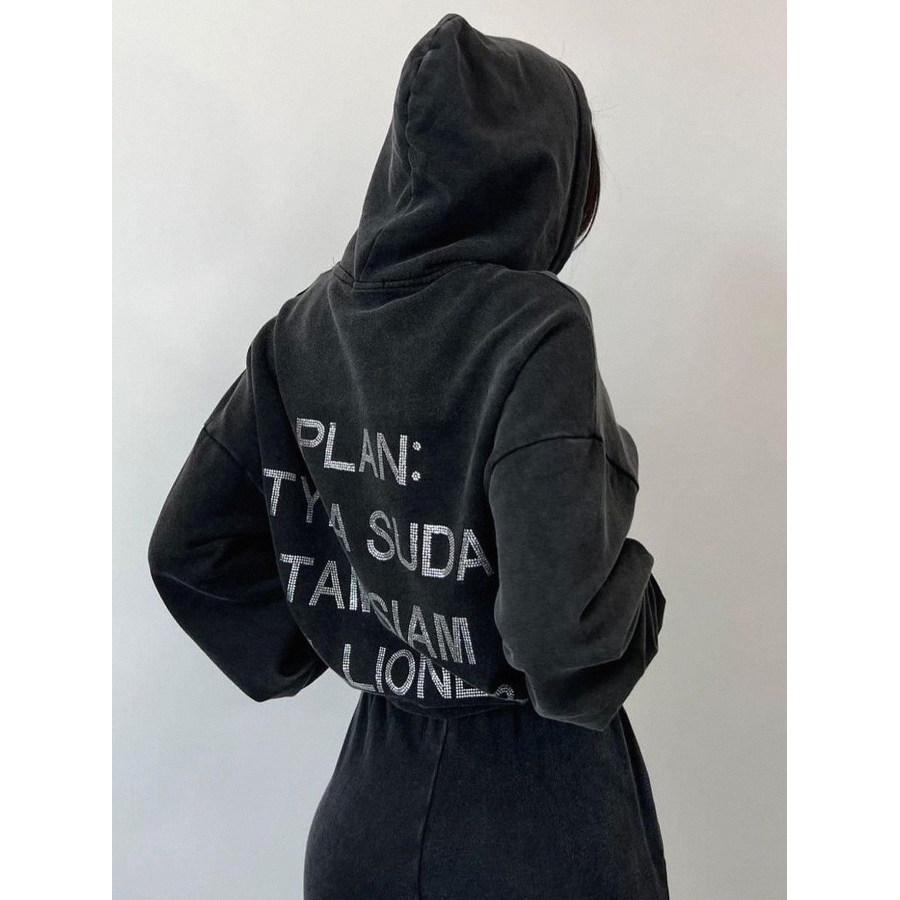 

Sudadera Con Capucha Y Estampado De Letras Con Diamantes De Imitación