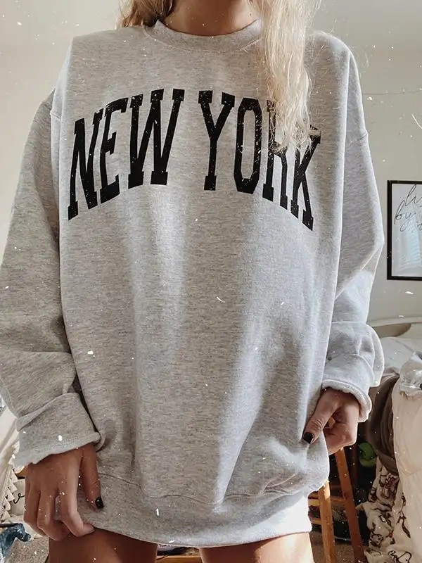New York Letter Print Sweatshirt - Machoup.com 
