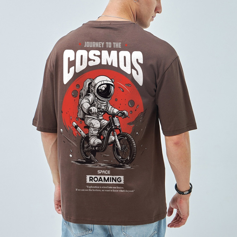 

Men's Brown Space Roaming Graphic Printed Oversized T-shirt