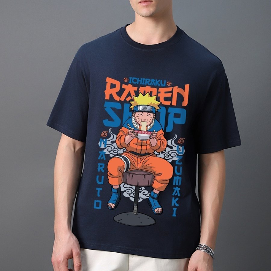 

Мужская синяя футболка оверсайз с графическим принтом Ramen Lover