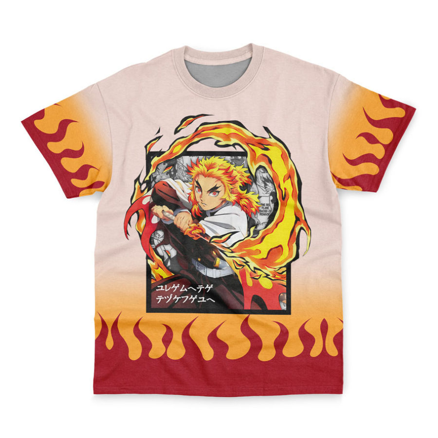 

T-shirt à Manches Courtes Kyojuro Rengoku Haori Demon Slayer Pour Hommes