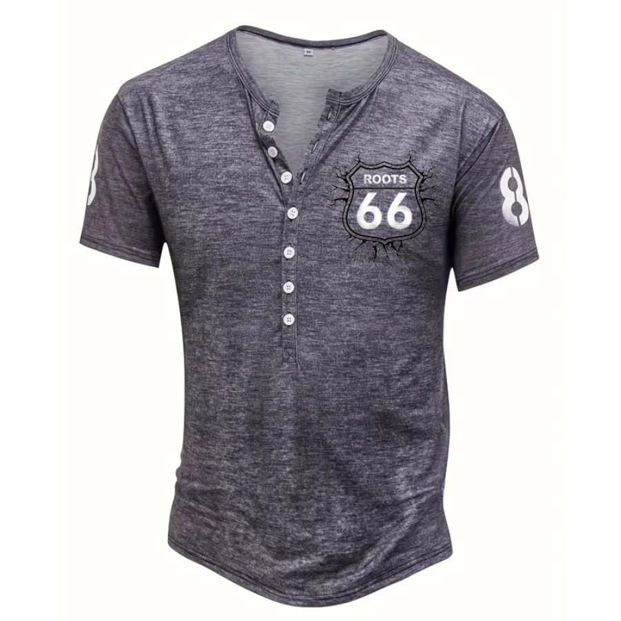 

Atmungsaktives Retro Route 66 Henley-Hemd Mit Normaler Passform Für Herren Lässiges Kurzarm-T-Shirt