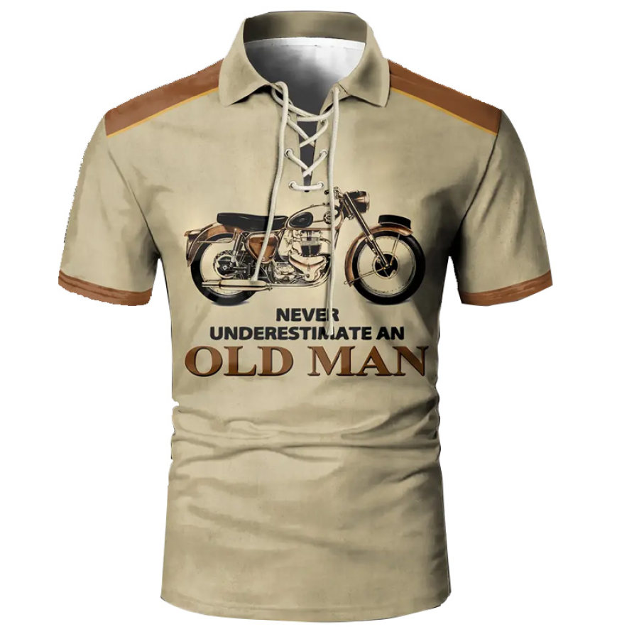 

Polo Retro Con Cordón Y Estampado De Motocicleta Para Hombres Viejos Camiseta Informal De Manga Corta Para Exteriores