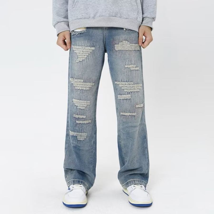 

High Street Hip Hop Ripped Jeans Distressed Casual Straight Trend Hose