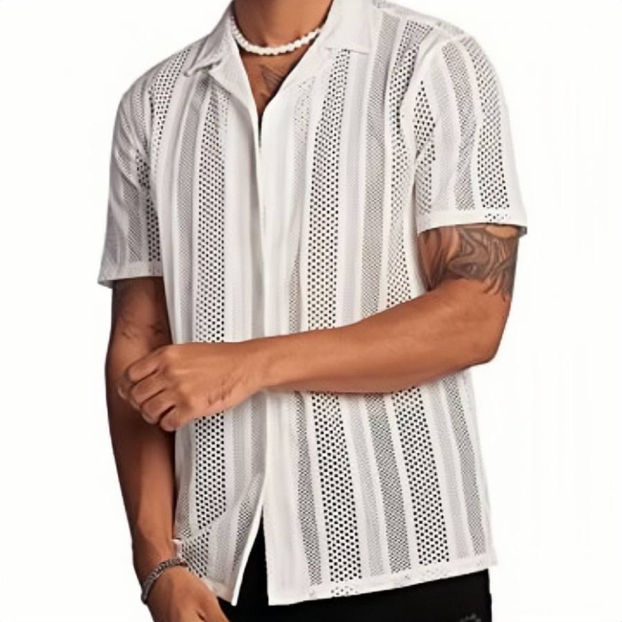 

Мужская уличная повседневная трикотажная рубашка с коротким рукавом на пуговицах топы мужская рубашка с вырезом