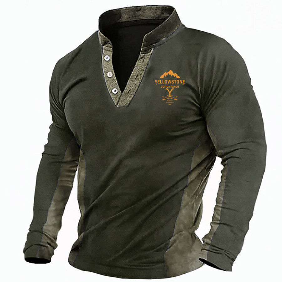 

Henley Men's Vintage Route 66 Contrast Color Long Sleeved T-shirt