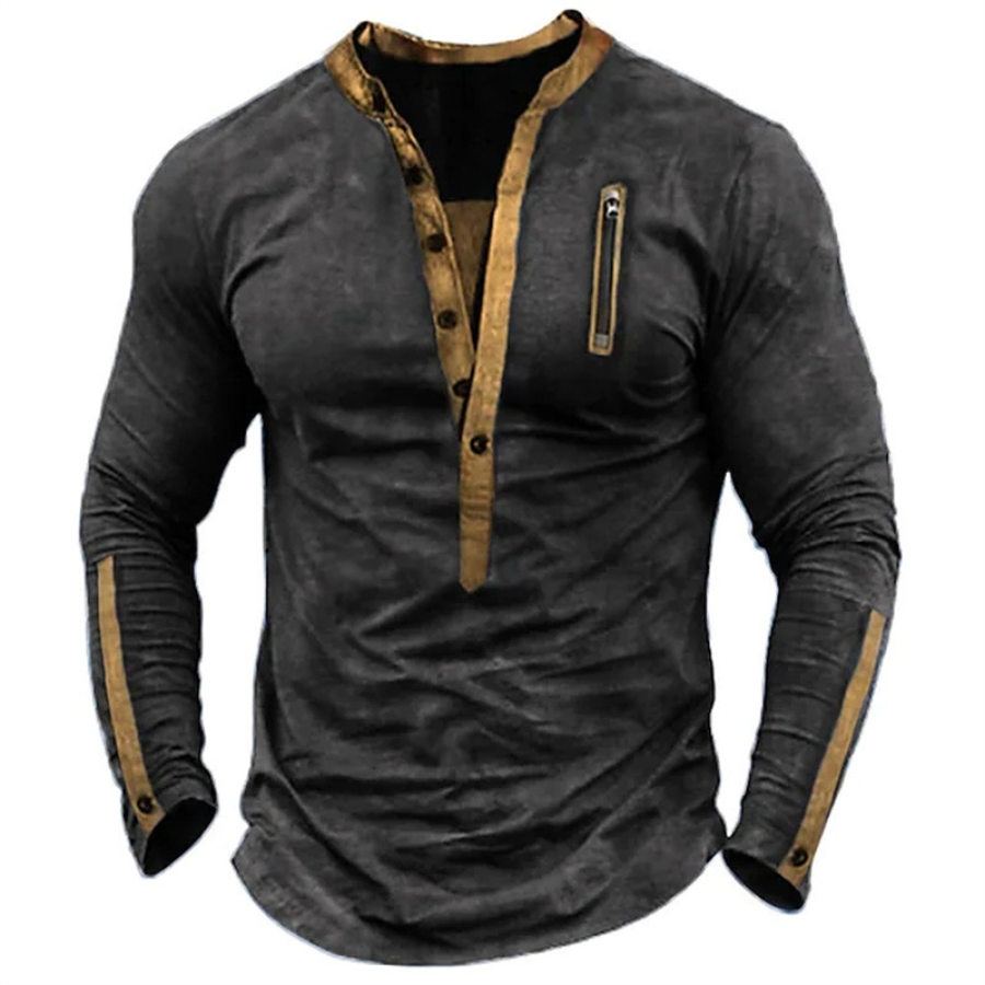 

Summer Men's Outdoor Tactical Zipper Contrast Color Henry T-shirt