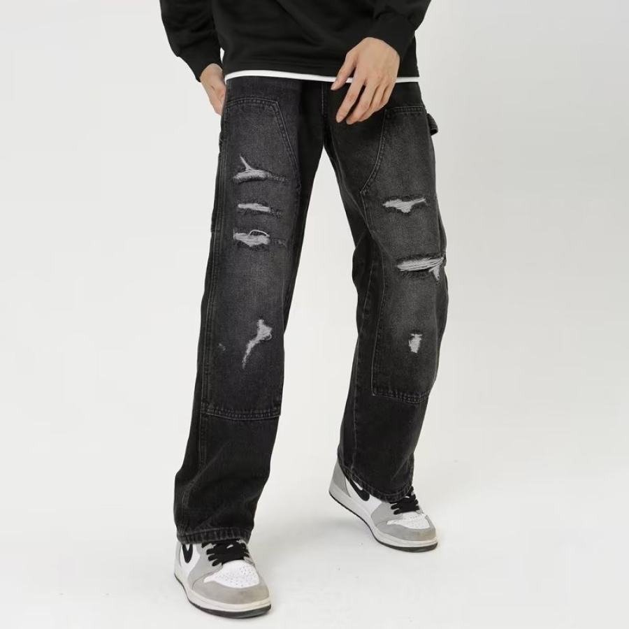 

Men's Ripped Loose Straight American High Street Pants