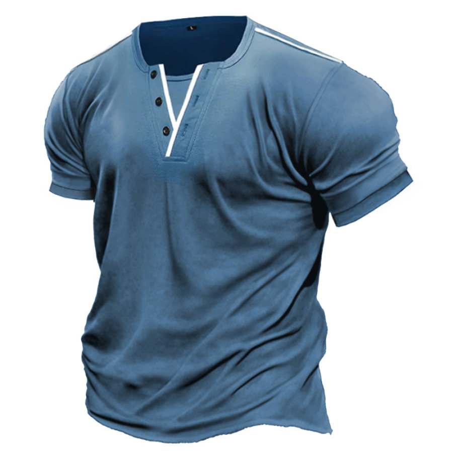 

Мужская футболка Henley винтажные летние повседневные топы с короткими рукавами и цветными блоками