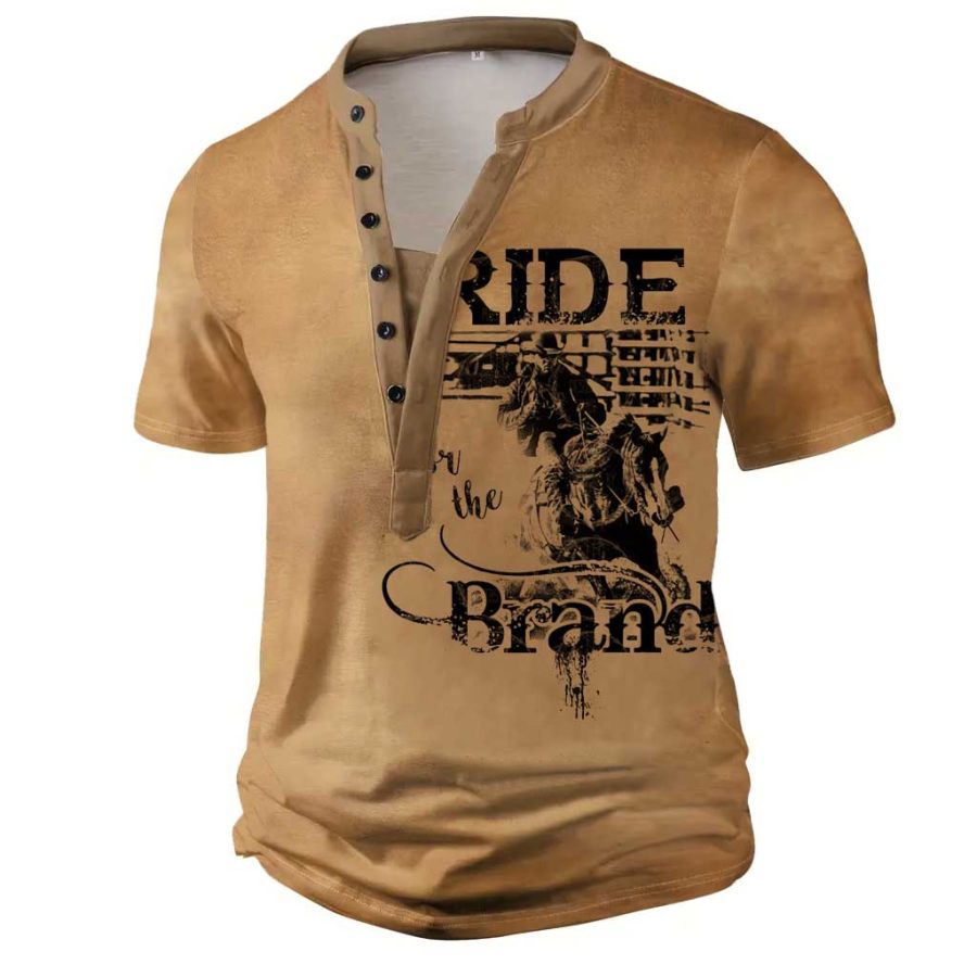 

Herren T-Shirt Henley Vintage Yellowstone Ride Bedruckte Kurzarm-Sommer-Tagesoberteile