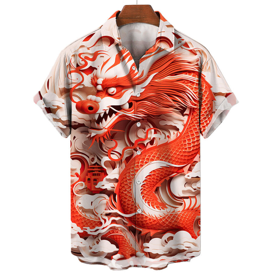 

Мужская гавайская рубашка с мифическим тотемом дракона