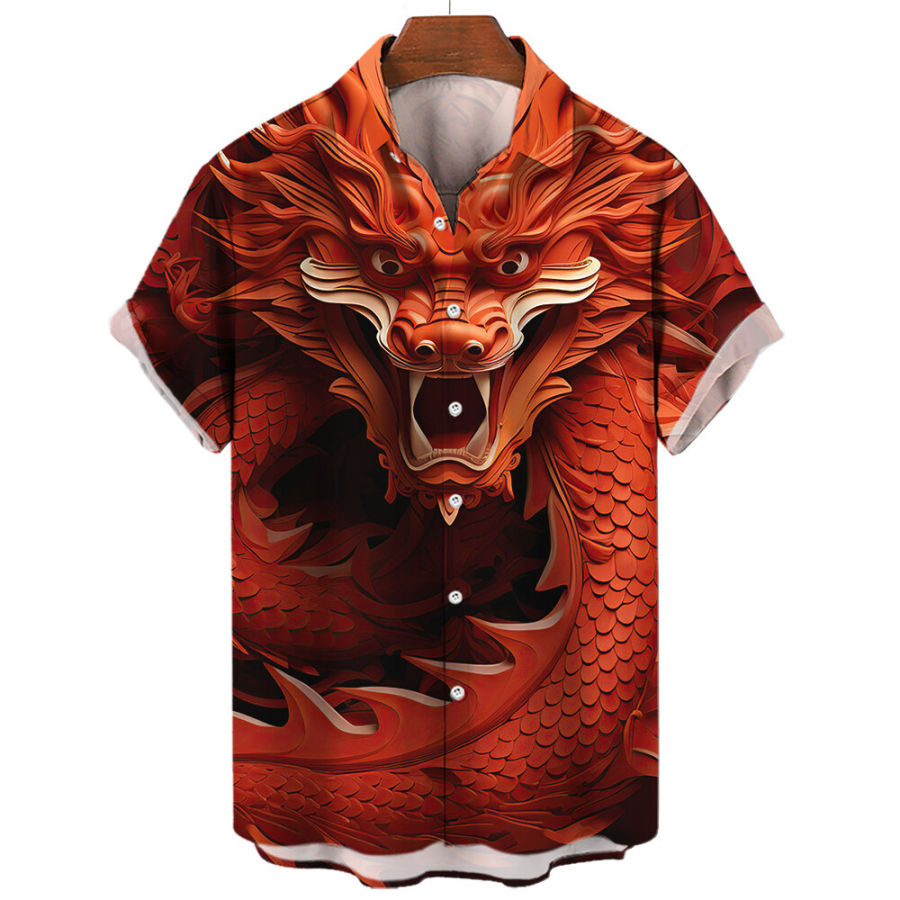 

2024 New Year Year Of The Dragon Men's Golden Dragon Printed Shirt European And American Cross-Border Source Direct Selling AliExpress Amazon Ebay