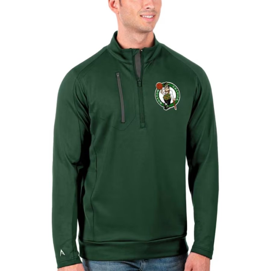 

Мужской пуловер с длинным рукавом и молнией 1/4 Antigua Boston Celtics Green Generation