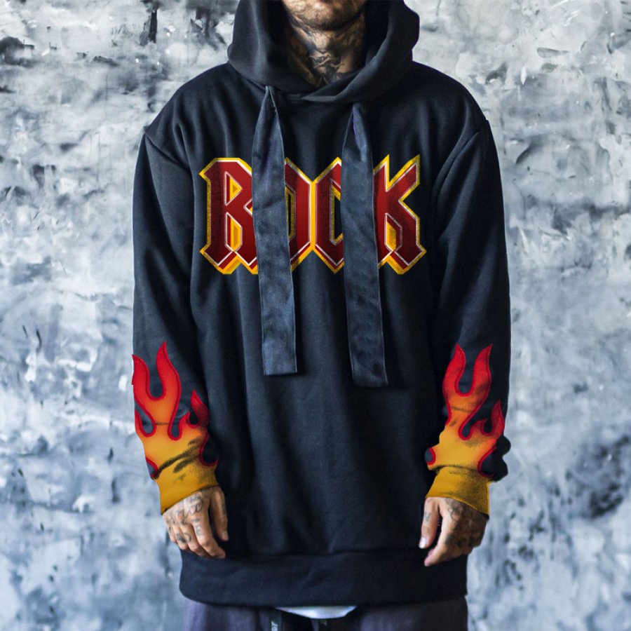 

Men's Retro Hip Hop Punk Fire Rock Print Hoodie