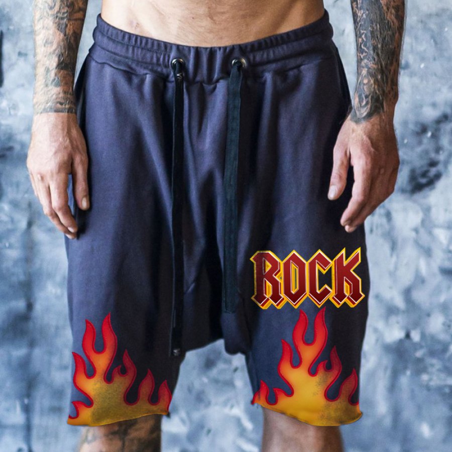 

Short Sweat-shirt Rétro Hip Hop Punk Rock Fire Imprimé Avec Cordon De Serrage Pour Hommes