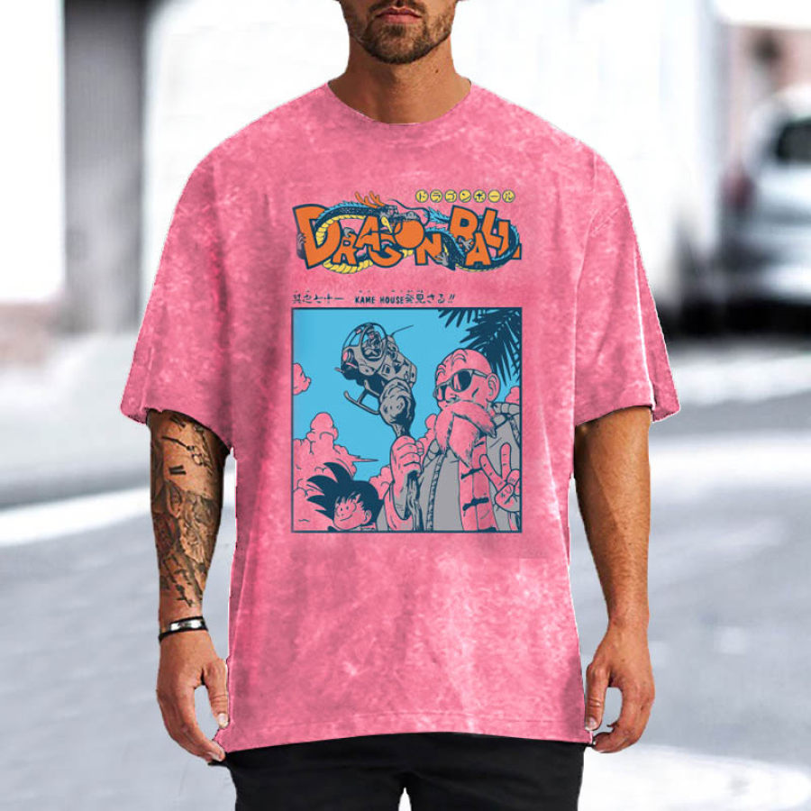 

Мужская футболка большого размера винтажная повседневная футболка с короткими рукавами и драконом жемчугом в стиле аниме Roshi Island