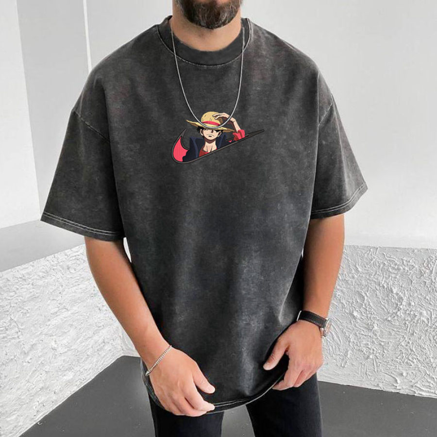 

Camiseta De Gran Tamaño Para Hombre Camiseta Informal De Manga Corta Con Bordado De Luffy Vintage De Una Pieza