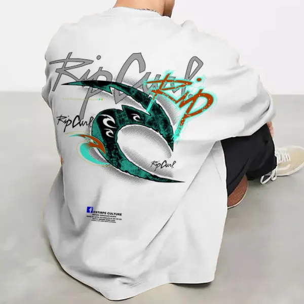Oversized Men's Surf Print Beach Holiday T-Shirt - Cotosen.com