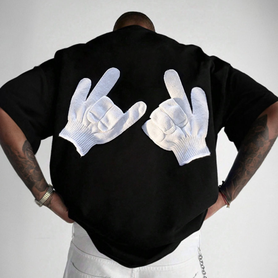 

T-shirt Surdimensionné à Gants Amusants Street Style Pour Hommes