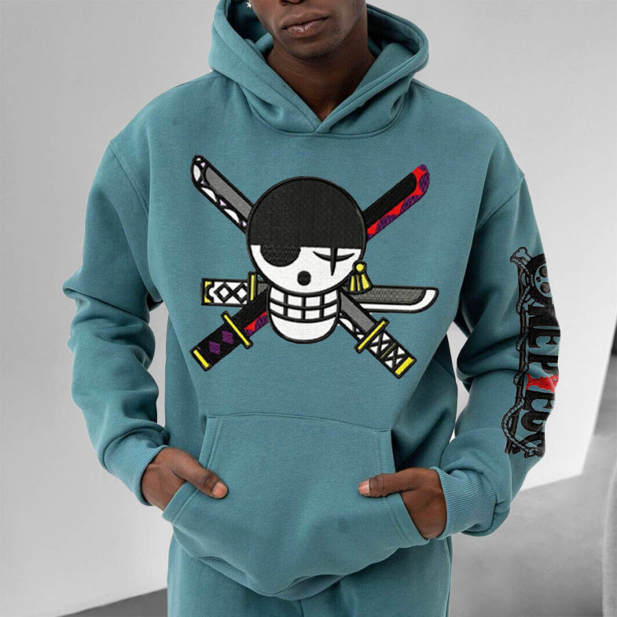 

Sudadera Con Capucha Informal De Anime De Dibujos Animados Bordada Con Calavera De Una Pieza De Gran Tamaño Unisex